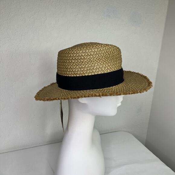 Eric Javits Fringe Pinch Fedora Hat UPF 50 NWT brown with Black Strap Summer - Picture 6 of 8